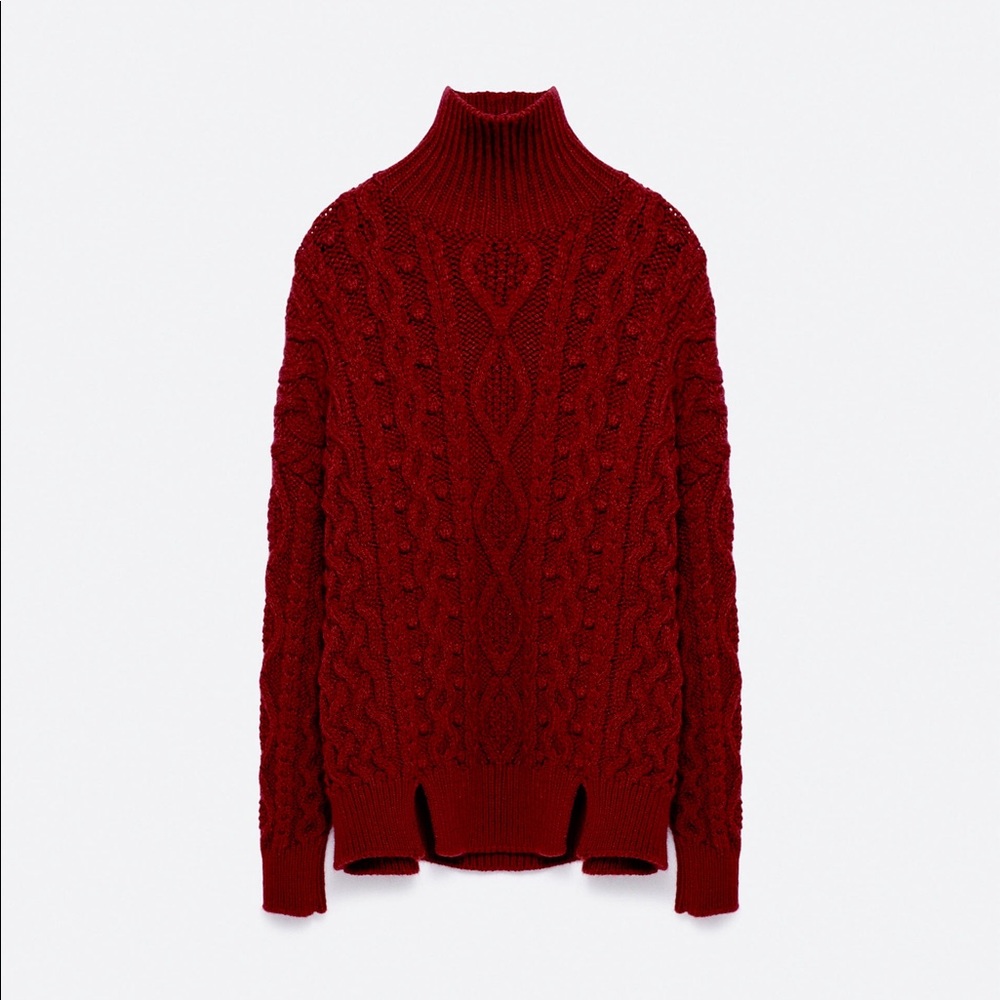 Zara Burgundy Knit Cable Sweater S